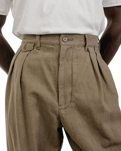 Beams Plus Lost & Found 2Pleats Trousers Cotton Linen Olive