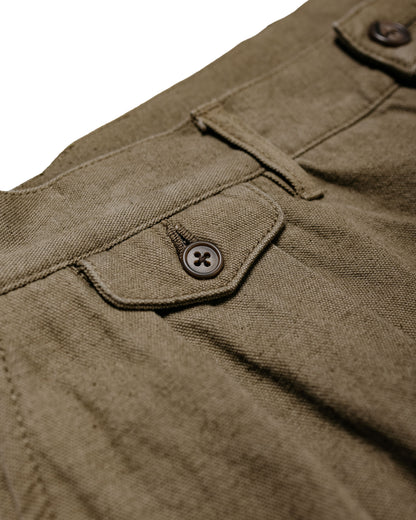 Beams Plus Lost & Found 2Pleats Trousers Cotton Linen Olive
