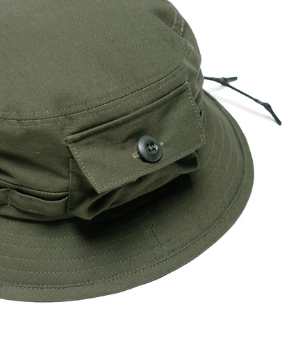 Beams Plus Lost & Found MIL Jungle Hat Cotton Ripstop Olive pocket