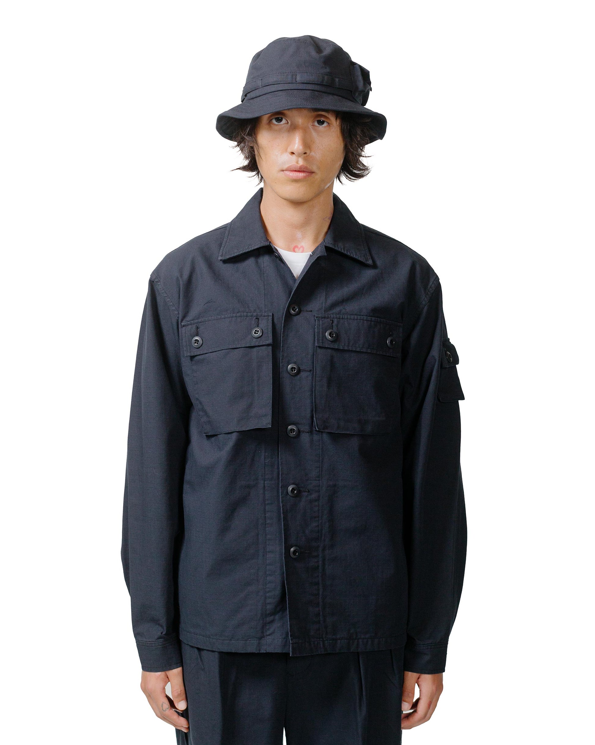 Beams Plus Lost & Found MIL SHT-JAC Cotton Ripstop Black model front