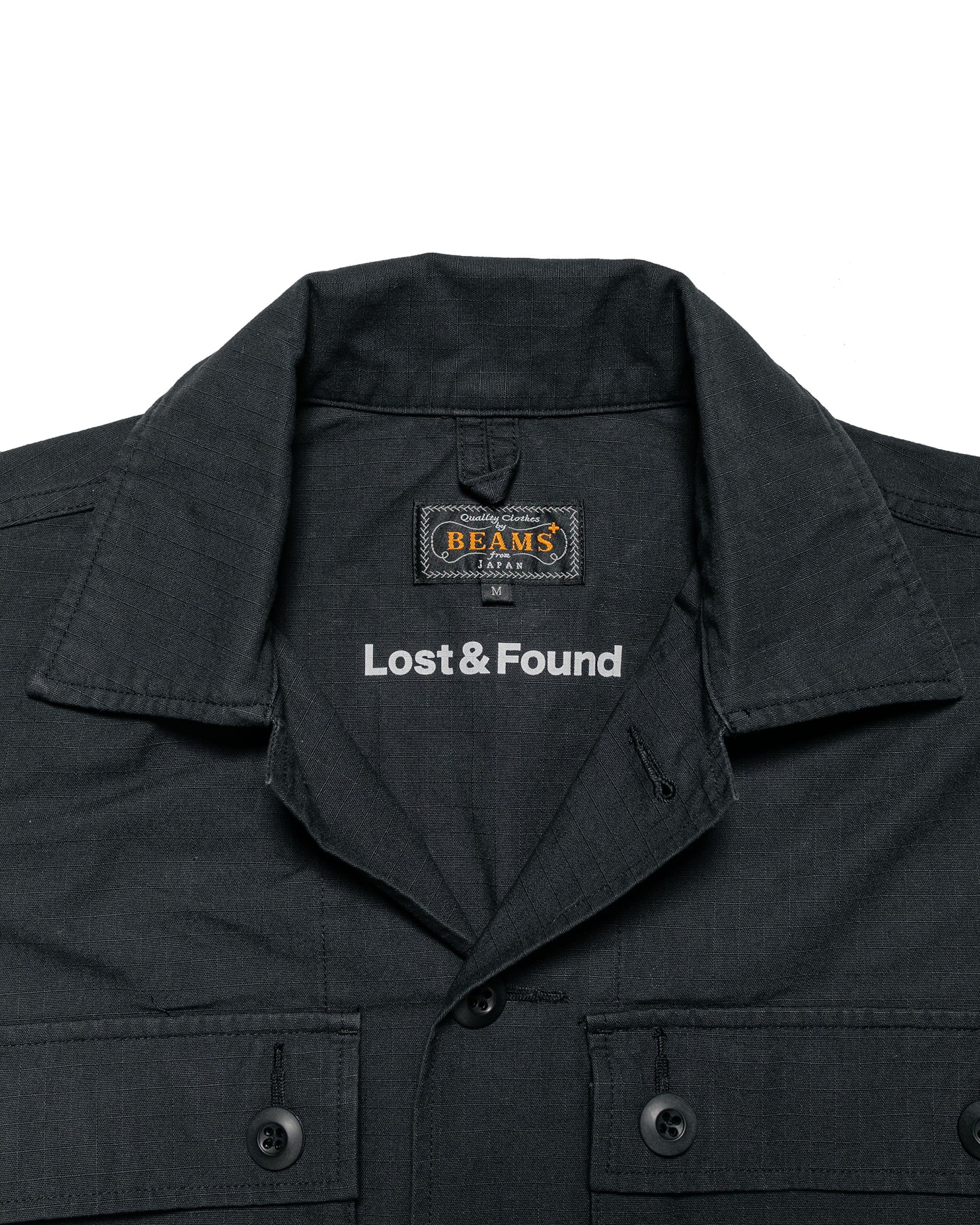 Beams Plus Lost & Found MIL SHT-JAC Cotton Ripstop Black collar tag