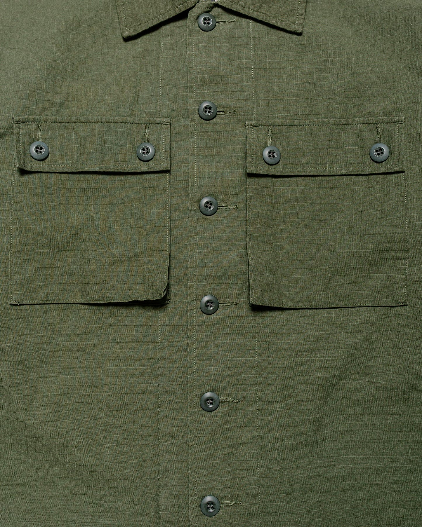 Beams Plus Lost & Found MIL SHT-JAC Cotton Ripstop Olive chest pockets