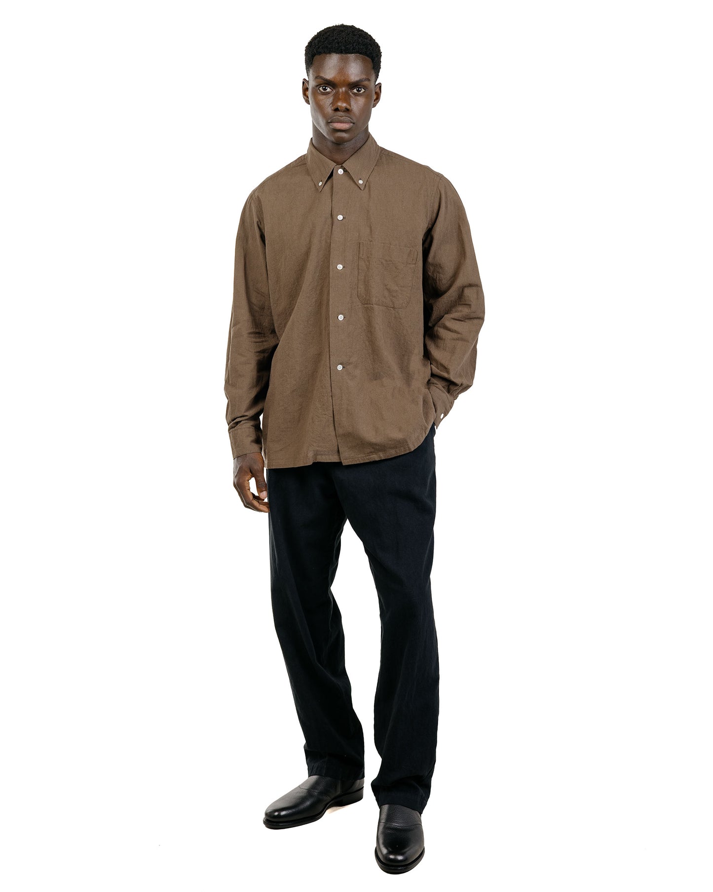 Beams Plus Lost & Found Open B.D. Linen Cotton Olive