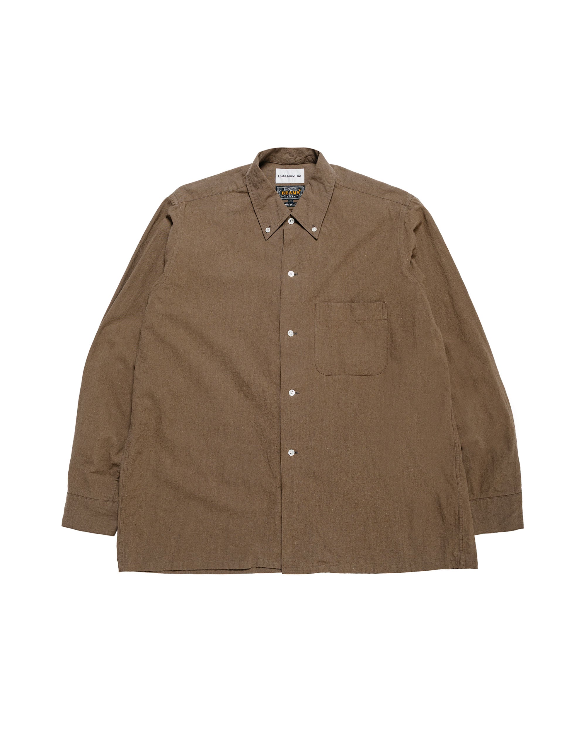 Beams Plus Open Collar Madras Brown