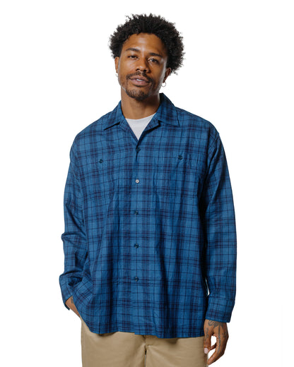 Beams Plus MIL Open Collar Indigo Dobby Plaid Wide Plaid