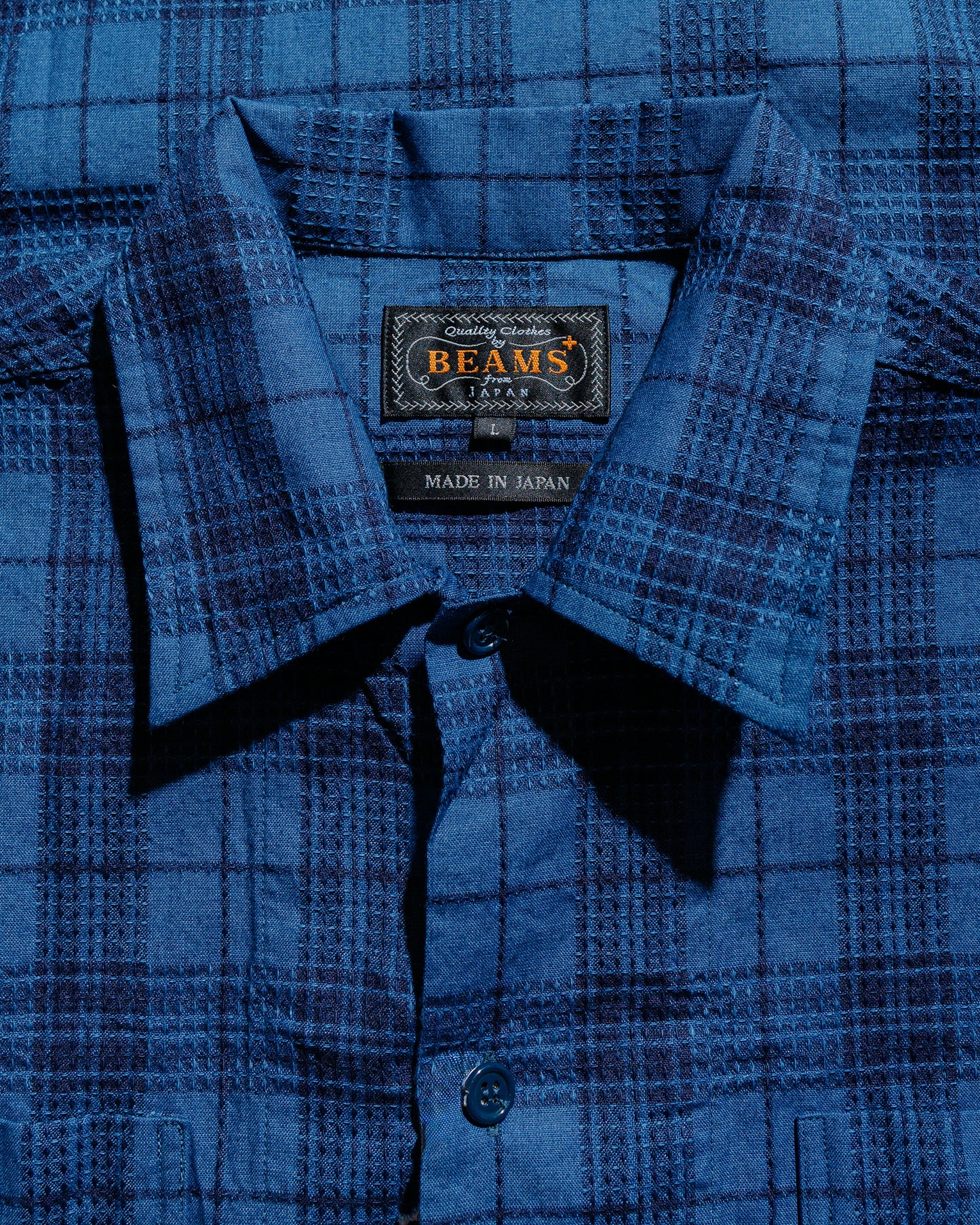 Beams Plus MIL Open Collar Indigo Dobby Plaid Wide Plaid