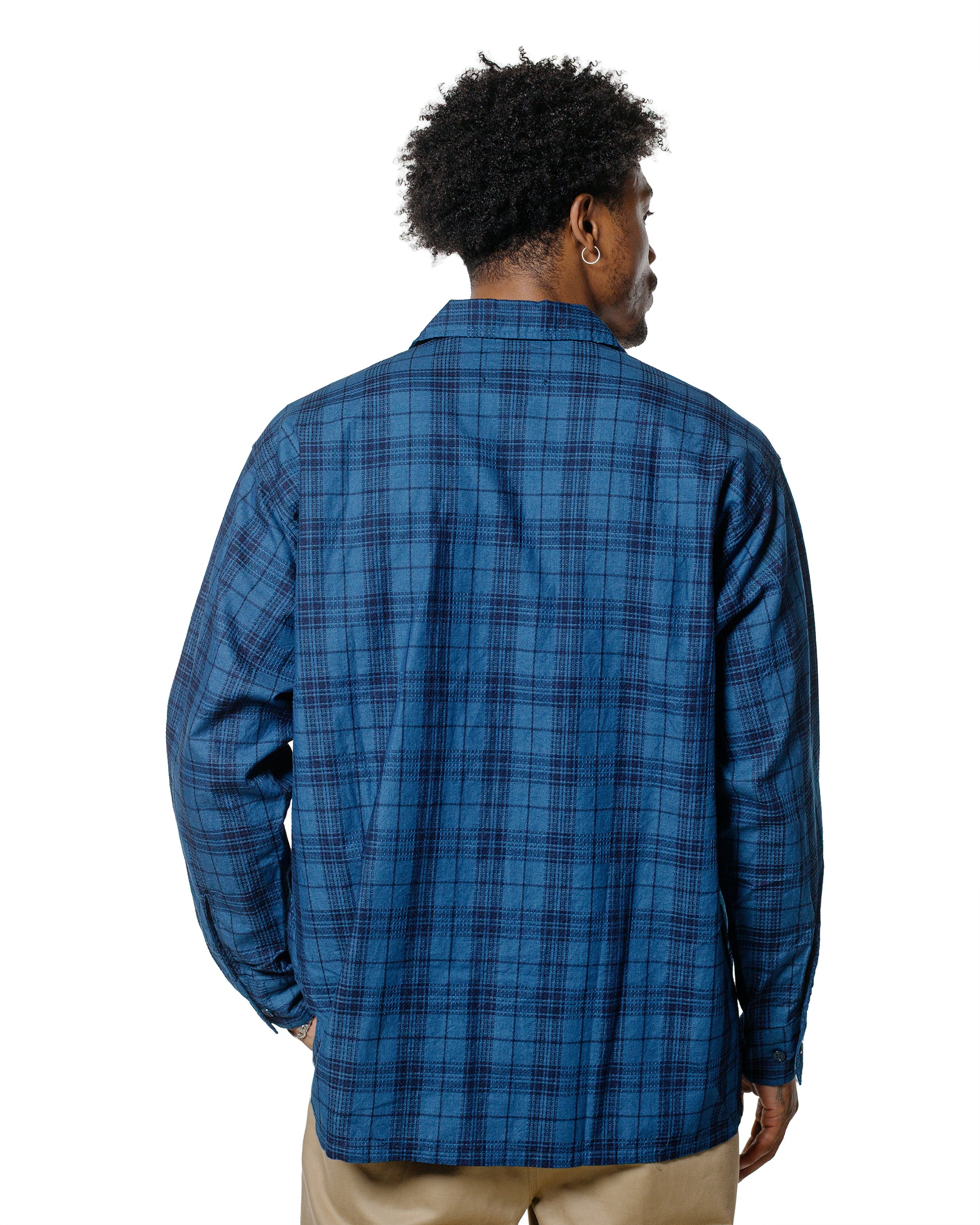 Beams Plus MIL Open Collar Indigo Dobby Plaid Wide Plaid