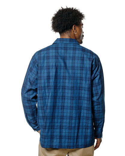 Beams Plus MIL Open Collar Indigo Dobby Plaid Wide Plaid