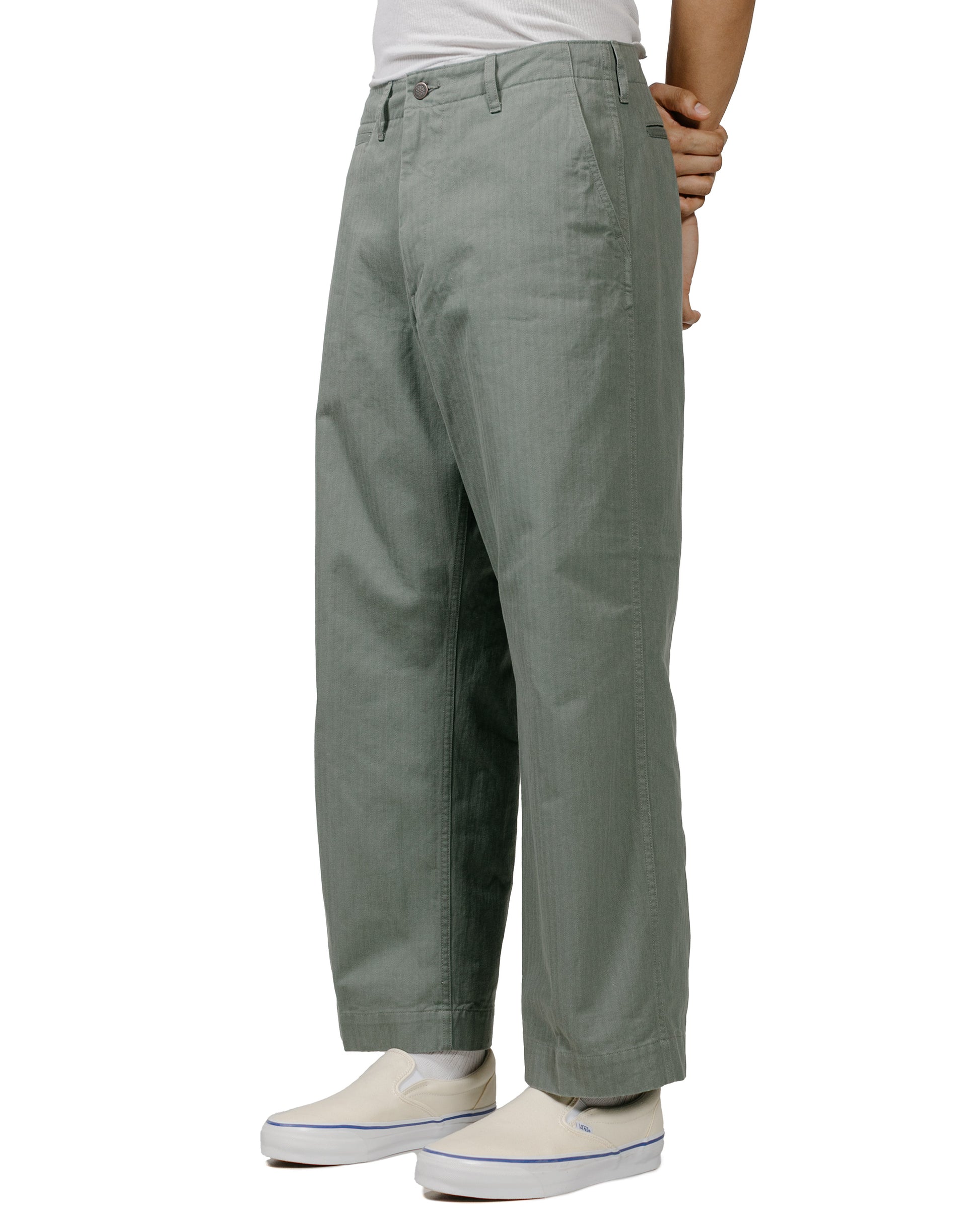 Beams Plus MIL Trousers Herringbone Sage model front