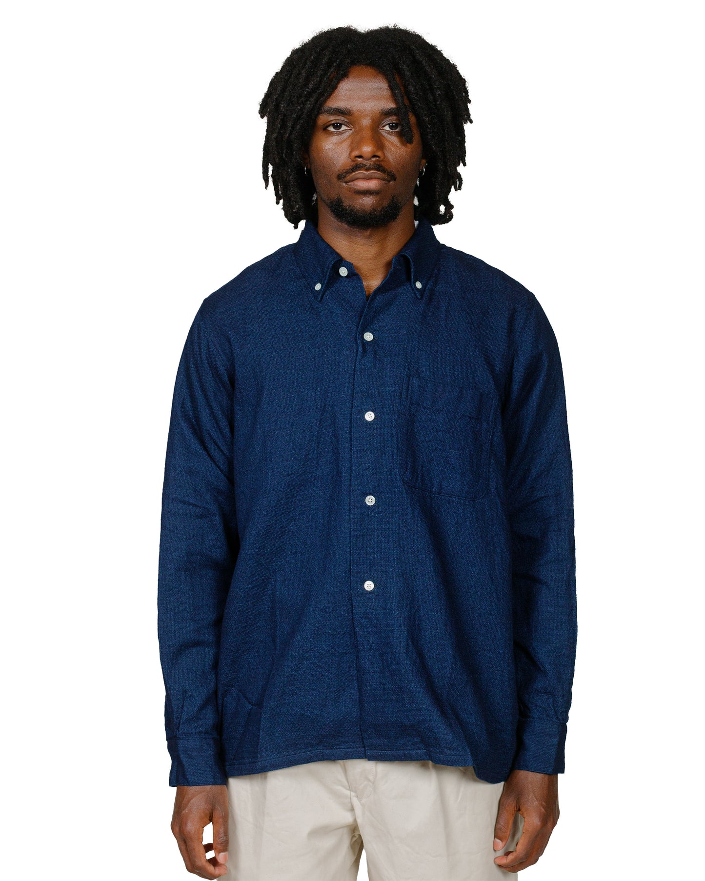 Beams Plus Open B.D. Indigo Panama Double Gauze Navy model front