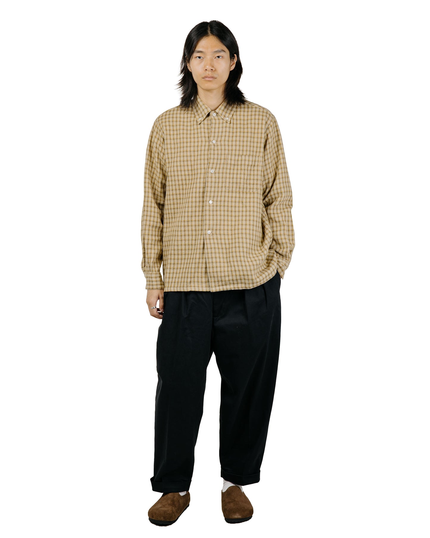 Beams Plus Open B.D. Panama Plaid Double Face Beige