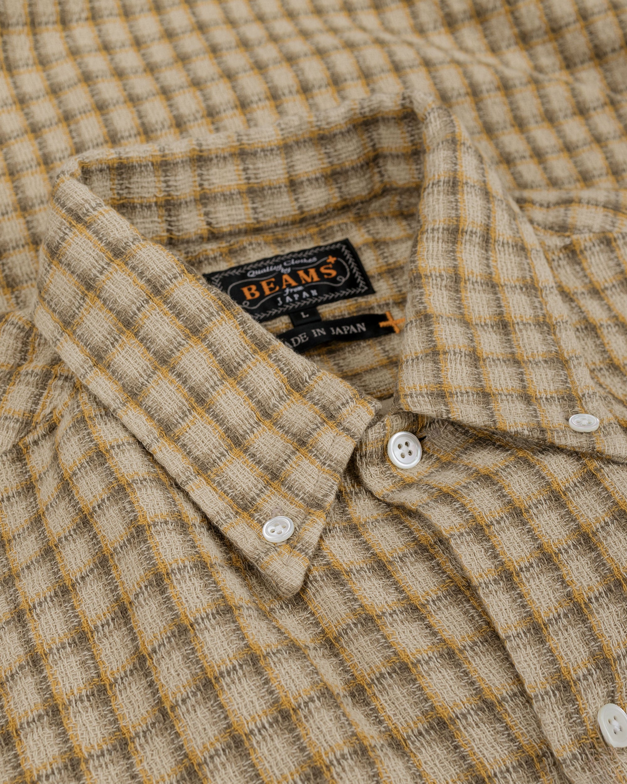 Beams Plus Open B.D. Panama Plaid Double Face Beige