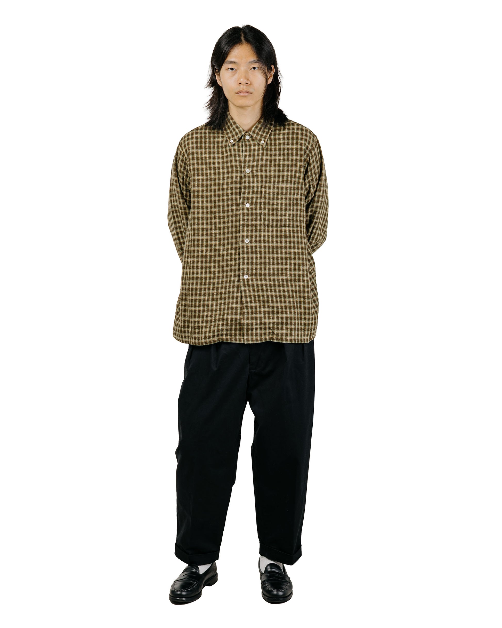 Beams Plus Open B.D. Panama Plaid Double Face Brown