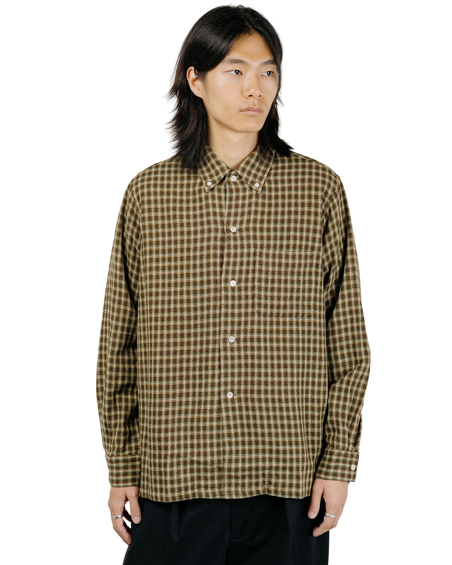 Beams Plus Open B.D. Panama Plaid Double Face Brown
