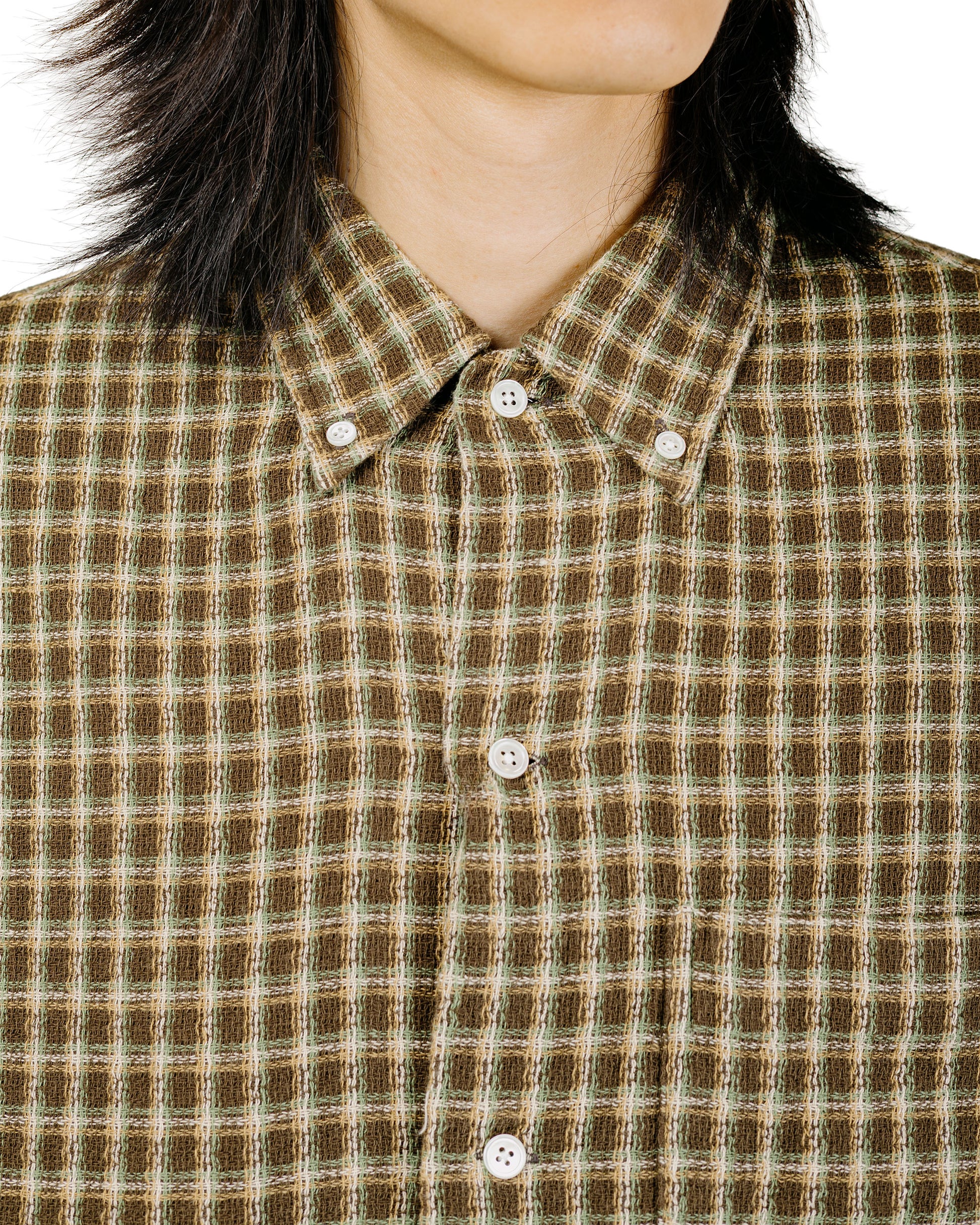 Beams Plus Open B.D. Panama Plaid Double Face Brown