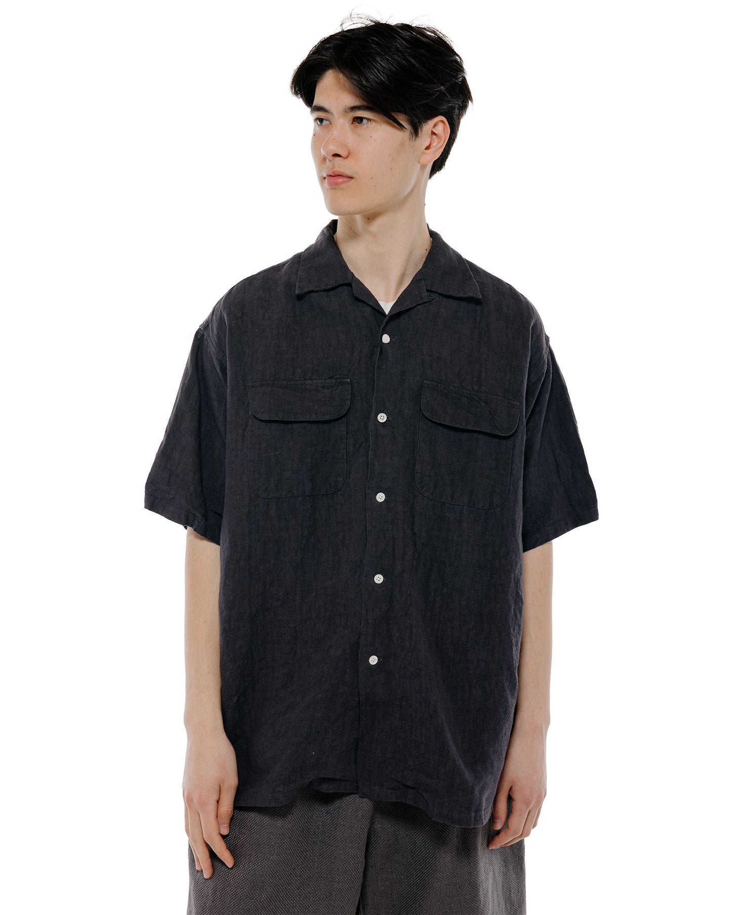 Beams Plus Open Collar 140 Linen Charcoal