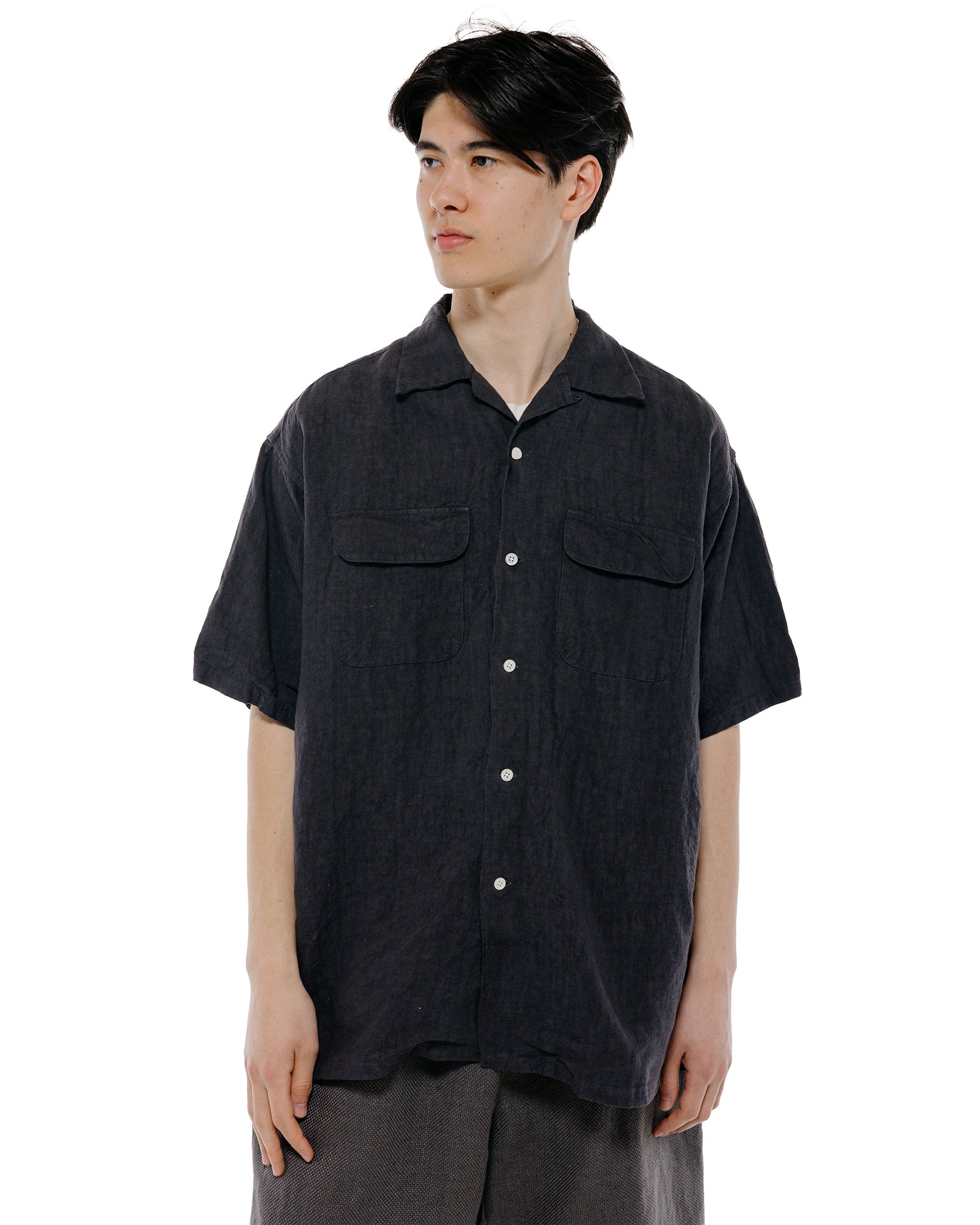 Beams Plus Open Collar 140 Linen Charcoal
