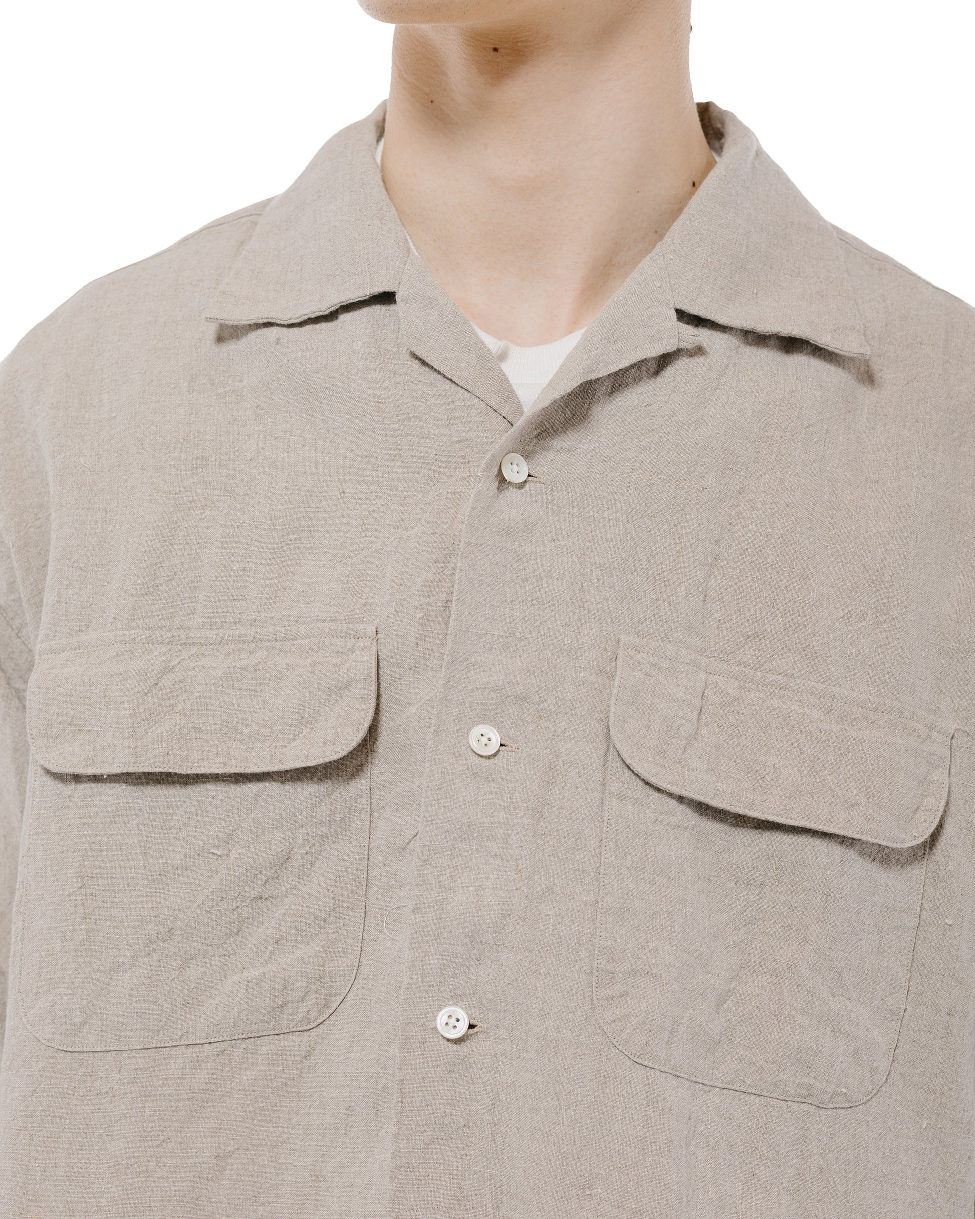 Beams Plus Open Collar 140 Linen Natural