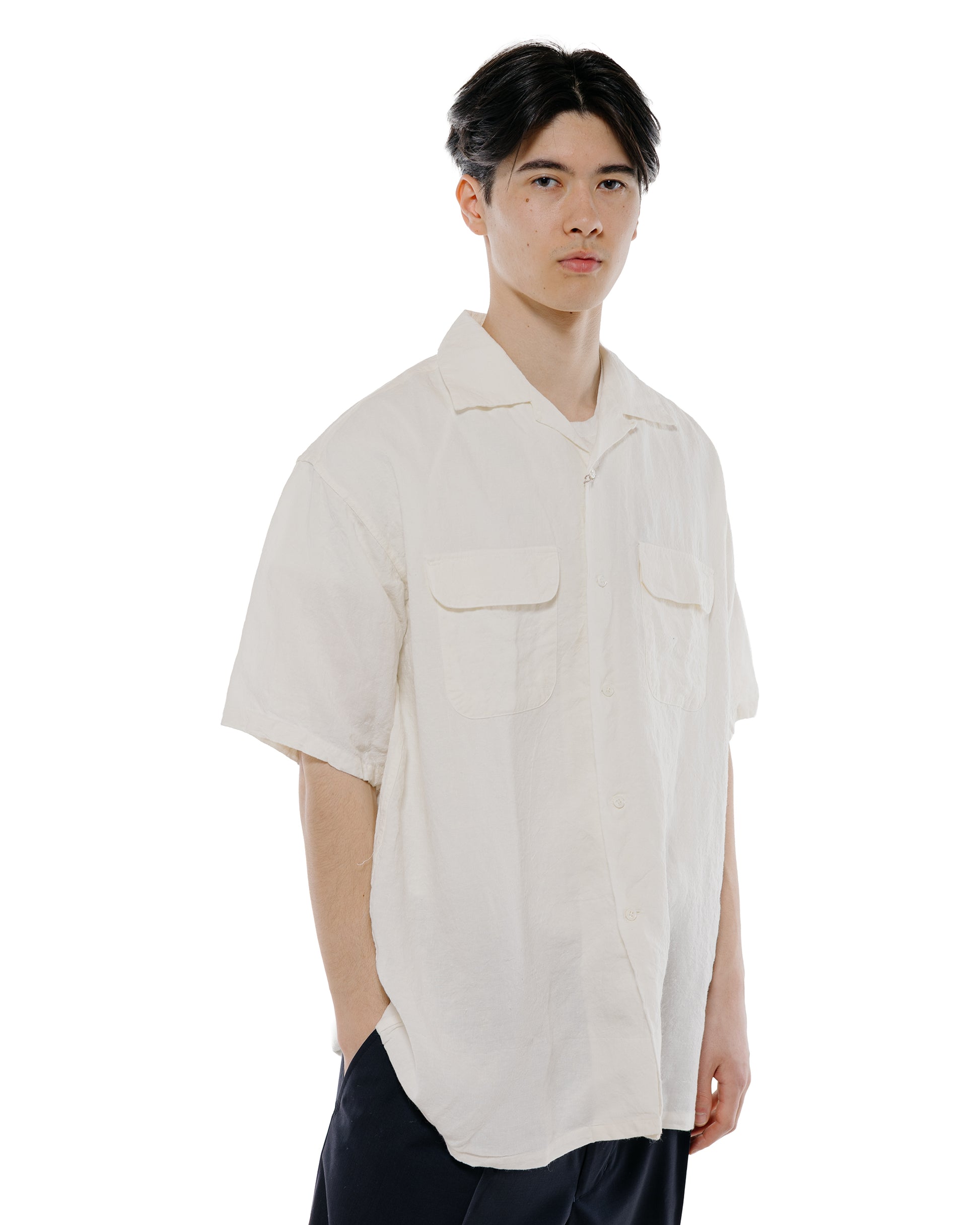 Beams Plus Open Collar 140 Linen White