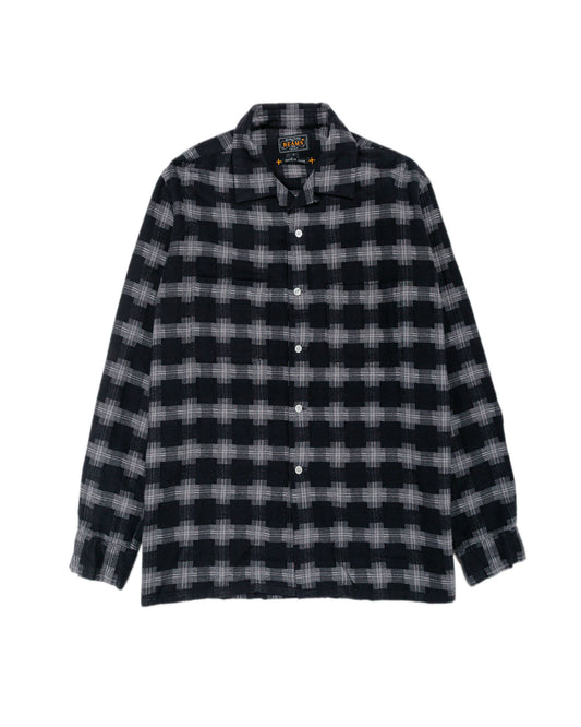 Beams Plus Open Collar Brushed Satin Plaid Black