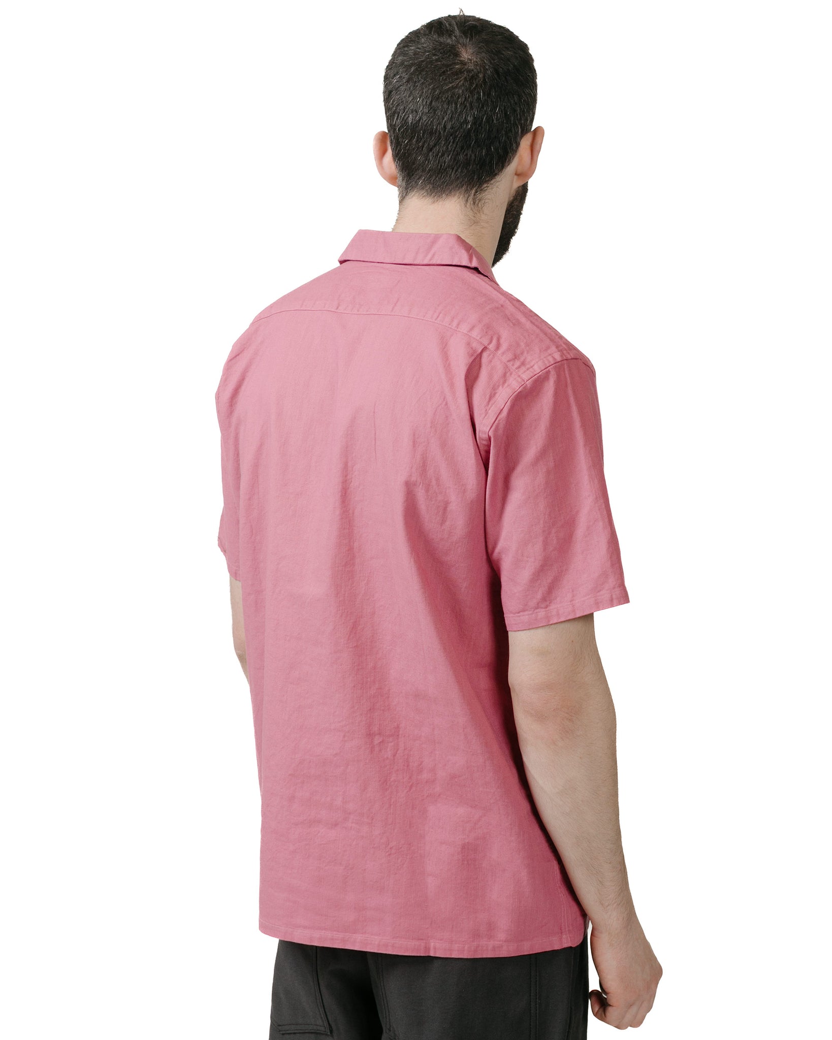 Beams Plus Open Collar Cotton Linen Panama Garment Dye Dusty Pink model back