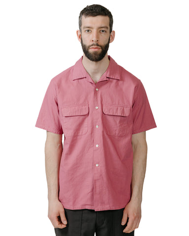 Beams Plus Open Collar Cotton Linen Panama Garment Dye Dusty Pink