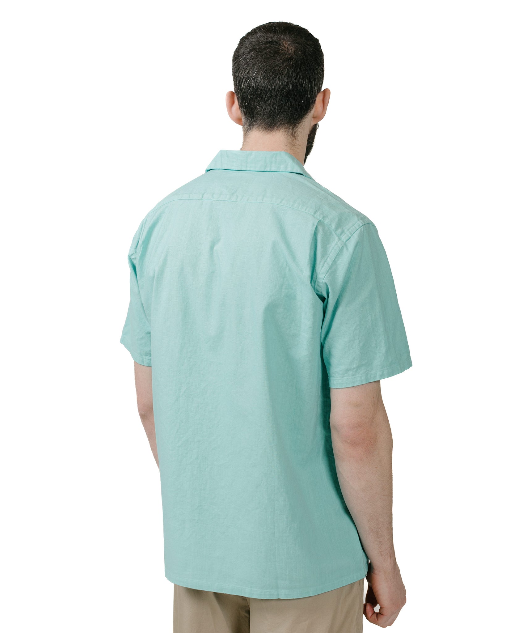 Beams Plus Open Collar Cotton Linen Panama Garment Dye Mint Green model back