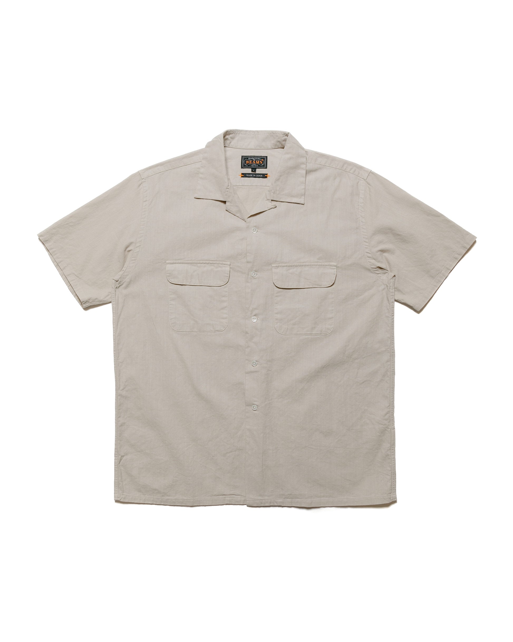 Beams Plus Open Collar Cotton Linen Panama Garment Dye Sand