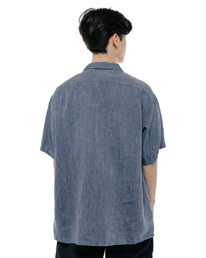 Beams Plus Open Collar Indigo Linen Stripe