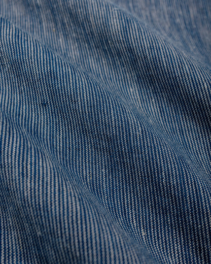 Beams Plus Open Collar Indigo Linen Stripe