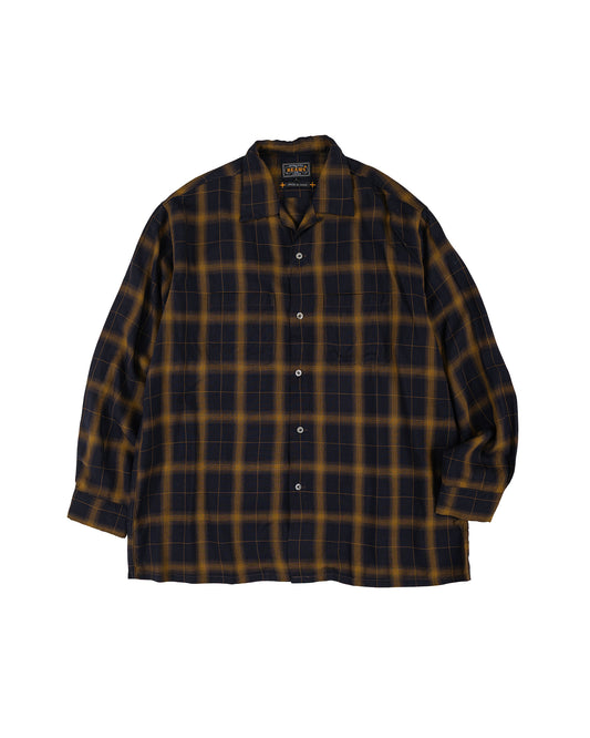 Beams Plus Open Collar Ombre Plaid Black Mustard Ombre