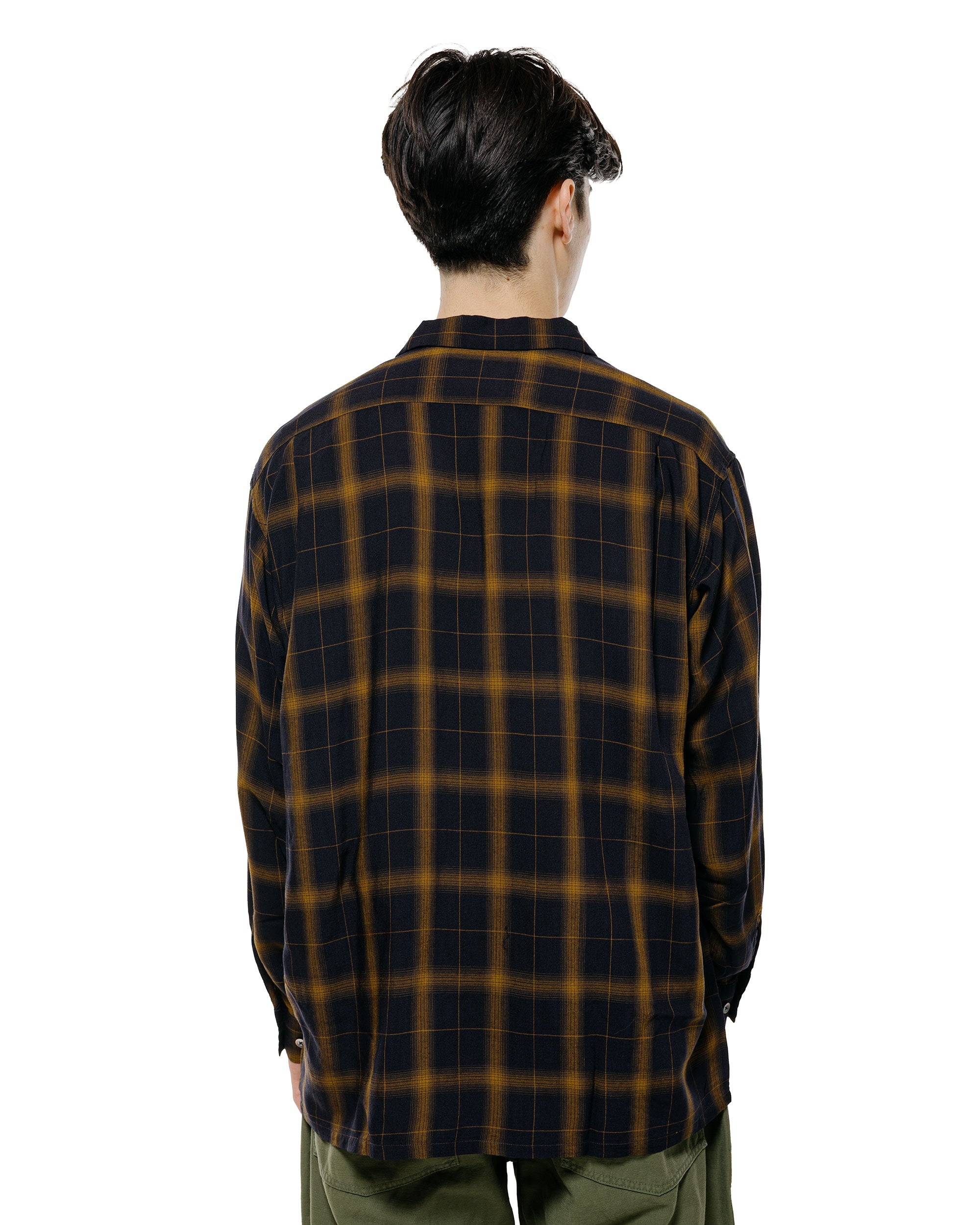 Beams Plus Open Collar Ombre Plaid Black Mustard Ombre