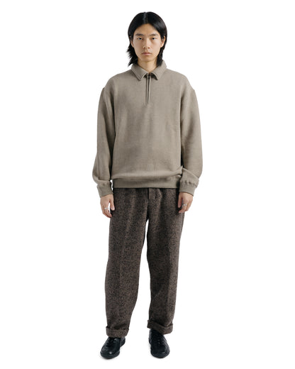 Beams Plus Sweat Half Zip Wool Cotton Beige