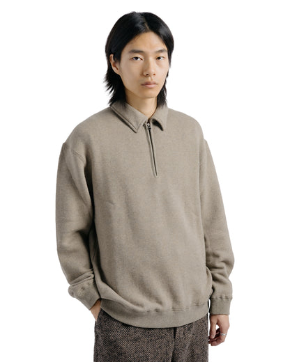 Beams Plus Sweat Half Zip Wool Cotton Beige