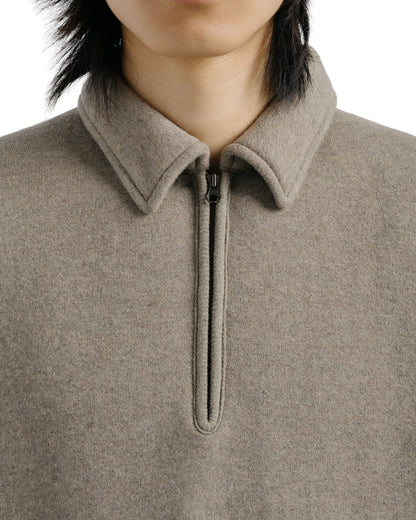 Beams Plus Sweat Half Zip Wool Cotton Beige