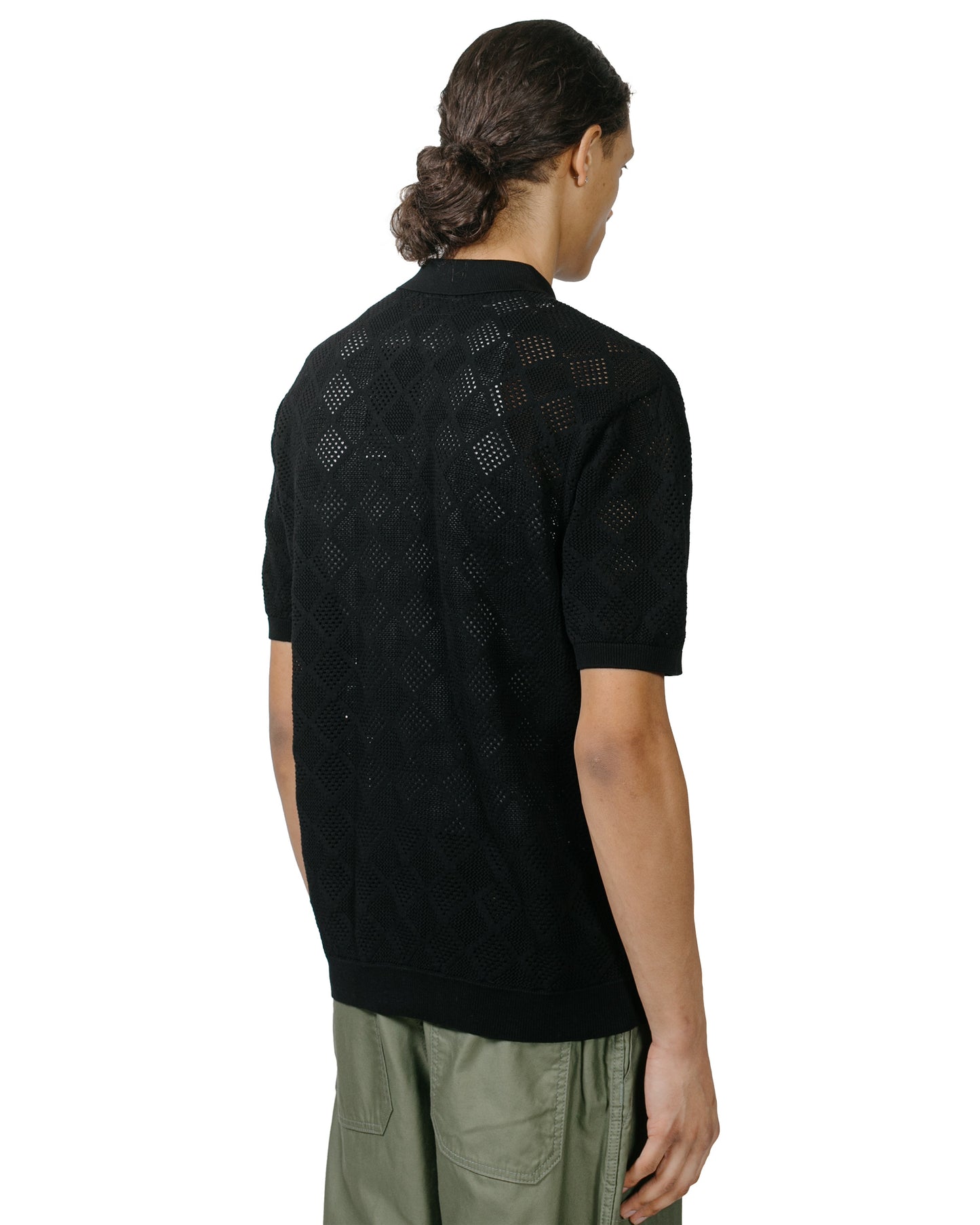 Beams Plus Zip Knit Polo Mesh Black model back