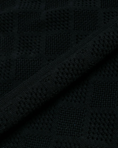 Beams Plus Zip Knit Polo Mesh Black fabric