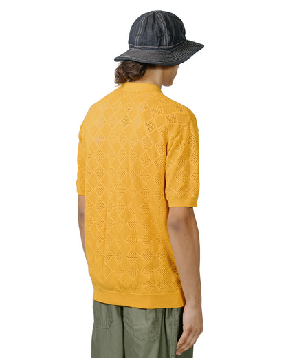 Beams Plus Zip Knit Polo Mesh Mustard model back