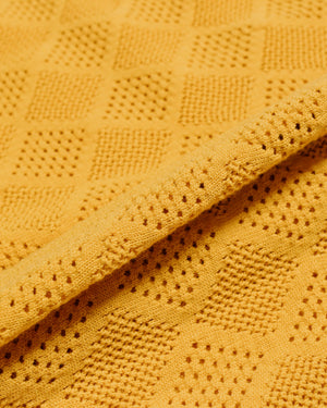 Beams Plus Zip Knit Polo Mesh Mustard fabric