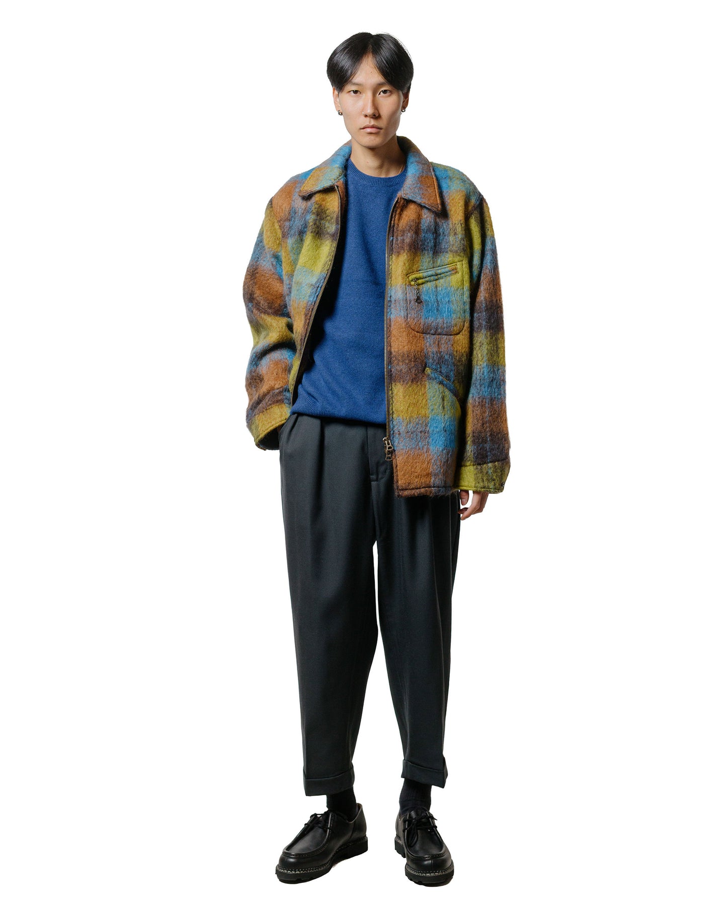 Beams Plus 2Pleats Laundry Wool Charcoal Grey