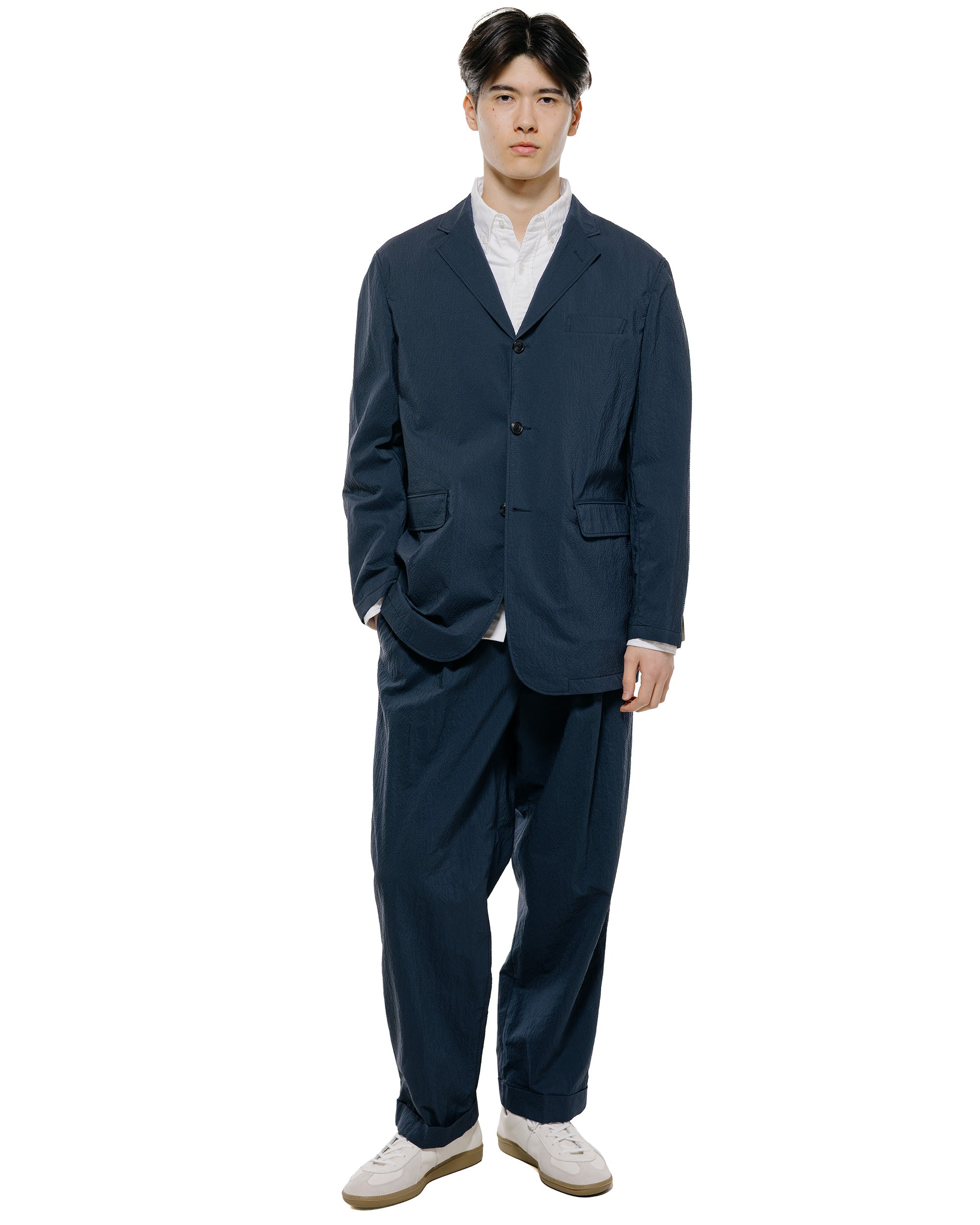 BEAMS PLUS 3B Anywhere(wear) ジャケット シアサッカー プレイド ネイビー