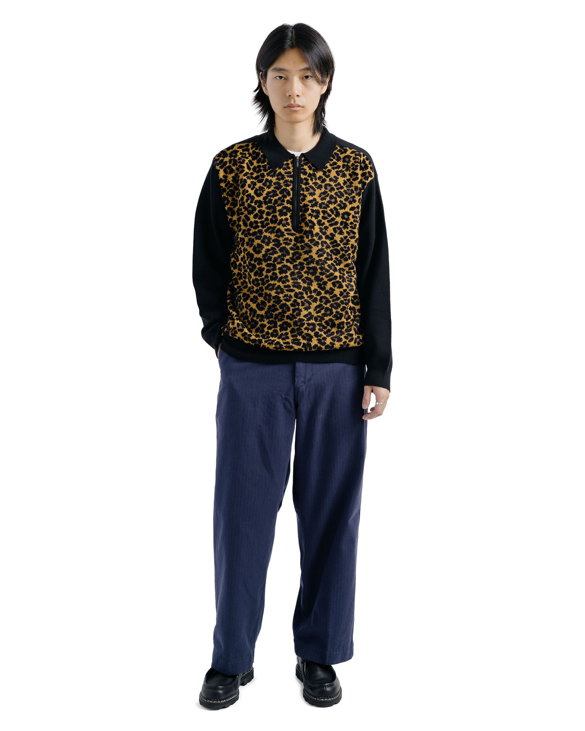 Beams Plus Half Zip Knit Polo Animal Leopard