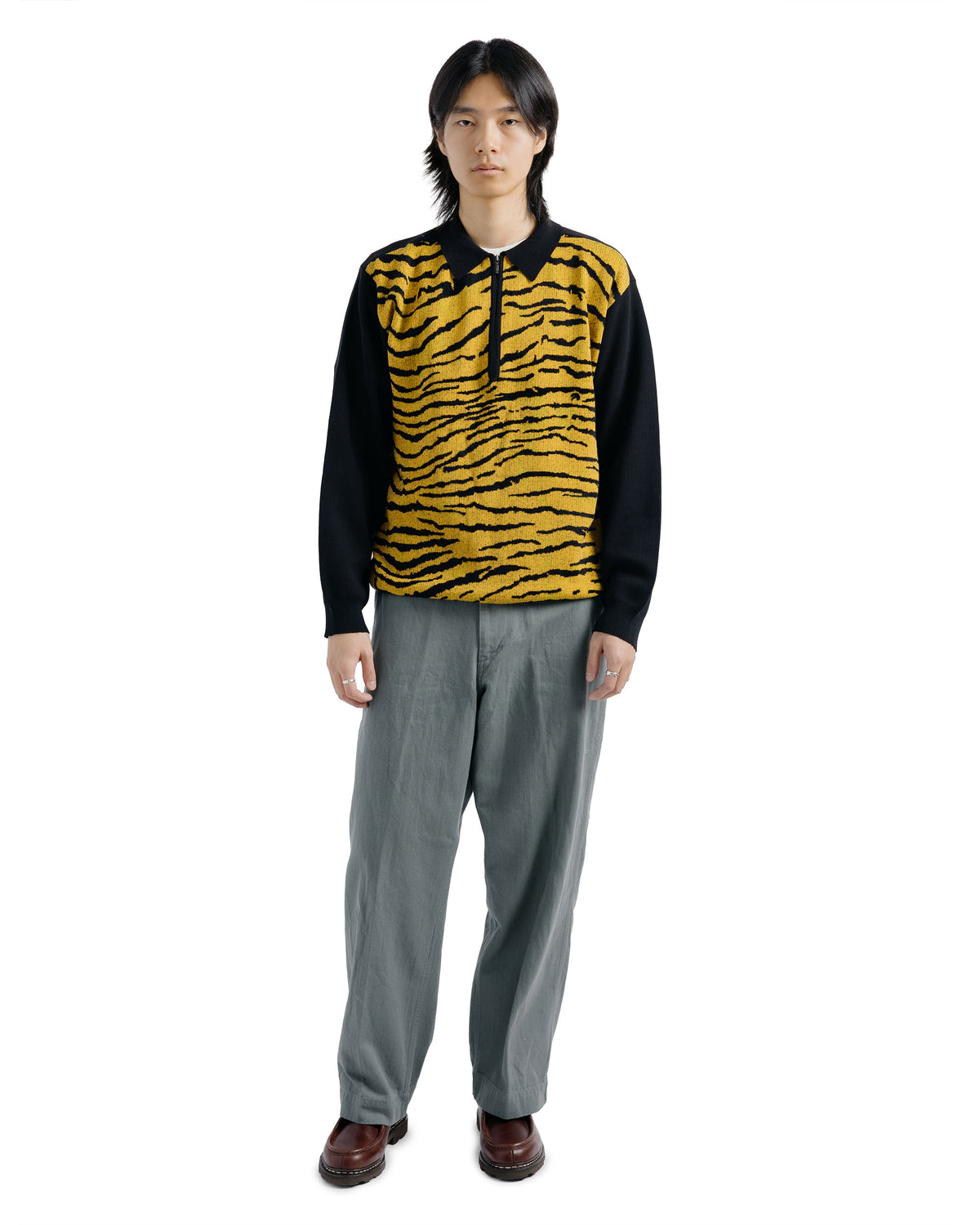Beams Plus Half Zip Knit Polo Animal Tiger