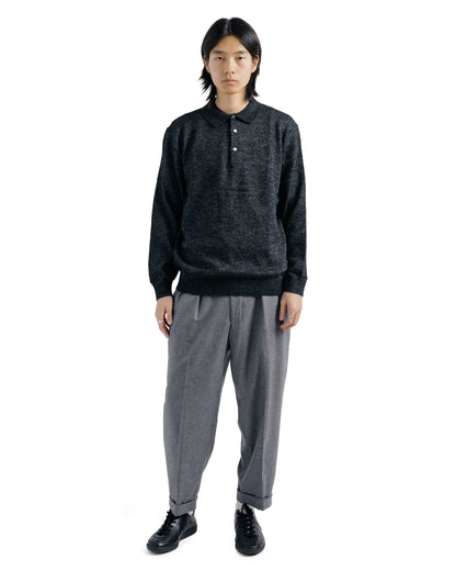 Beams Plus Knit Polo 9G Wool Silk Shaggy Black