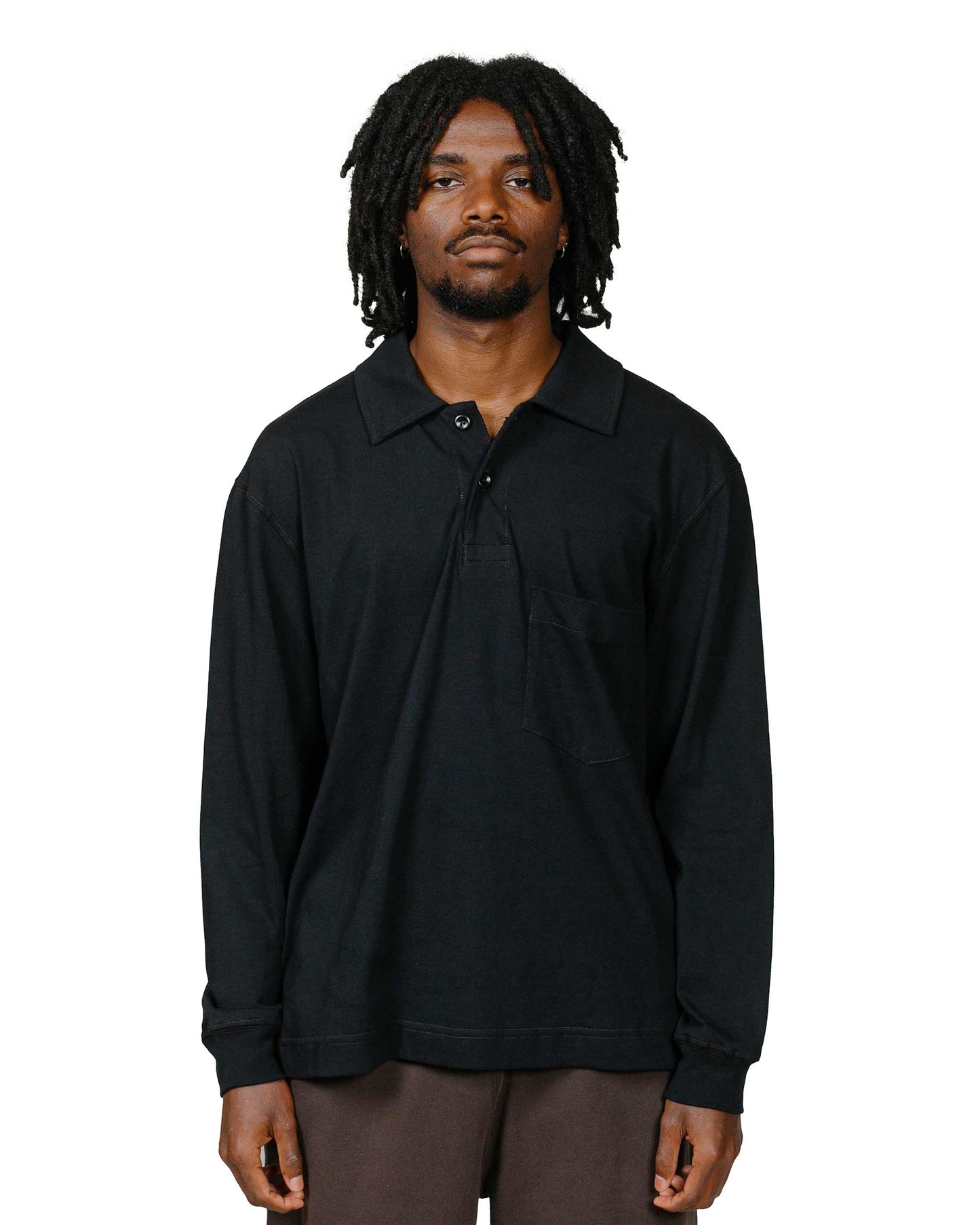 Body of Work Clove Long Sleeve Polo BlackLoam Brown model front