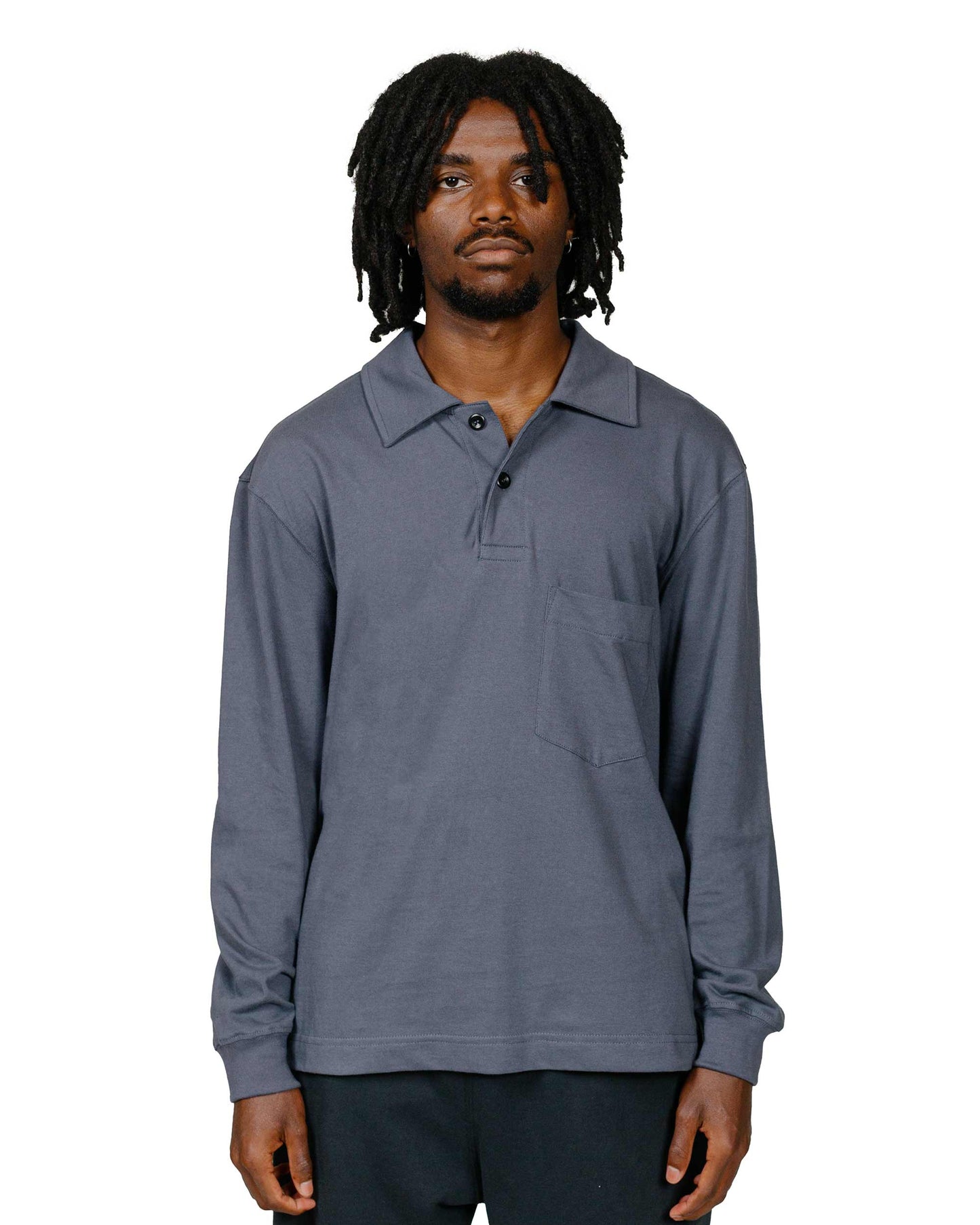 Body of Work Clove Long Sleeve Polo Pond Blue model front