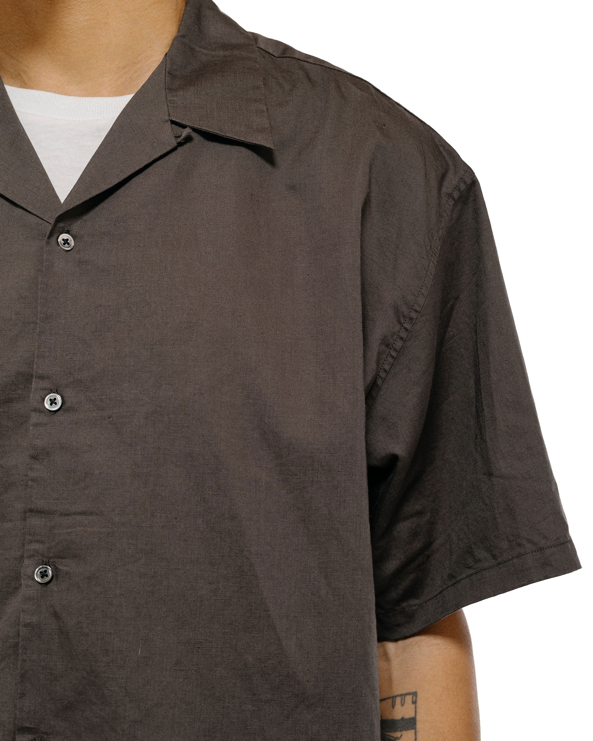 CIOTA Open Collar Short Sleeve Shirt Cotton/Linen Charcoal