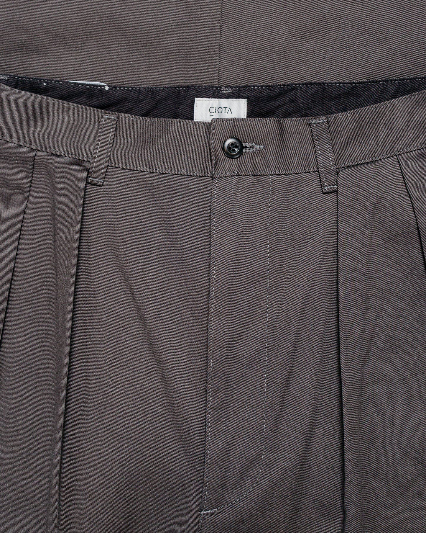 CIOTA 2 Tuck Chino Cloth Pants (Stone Wash) Charcoal Grey