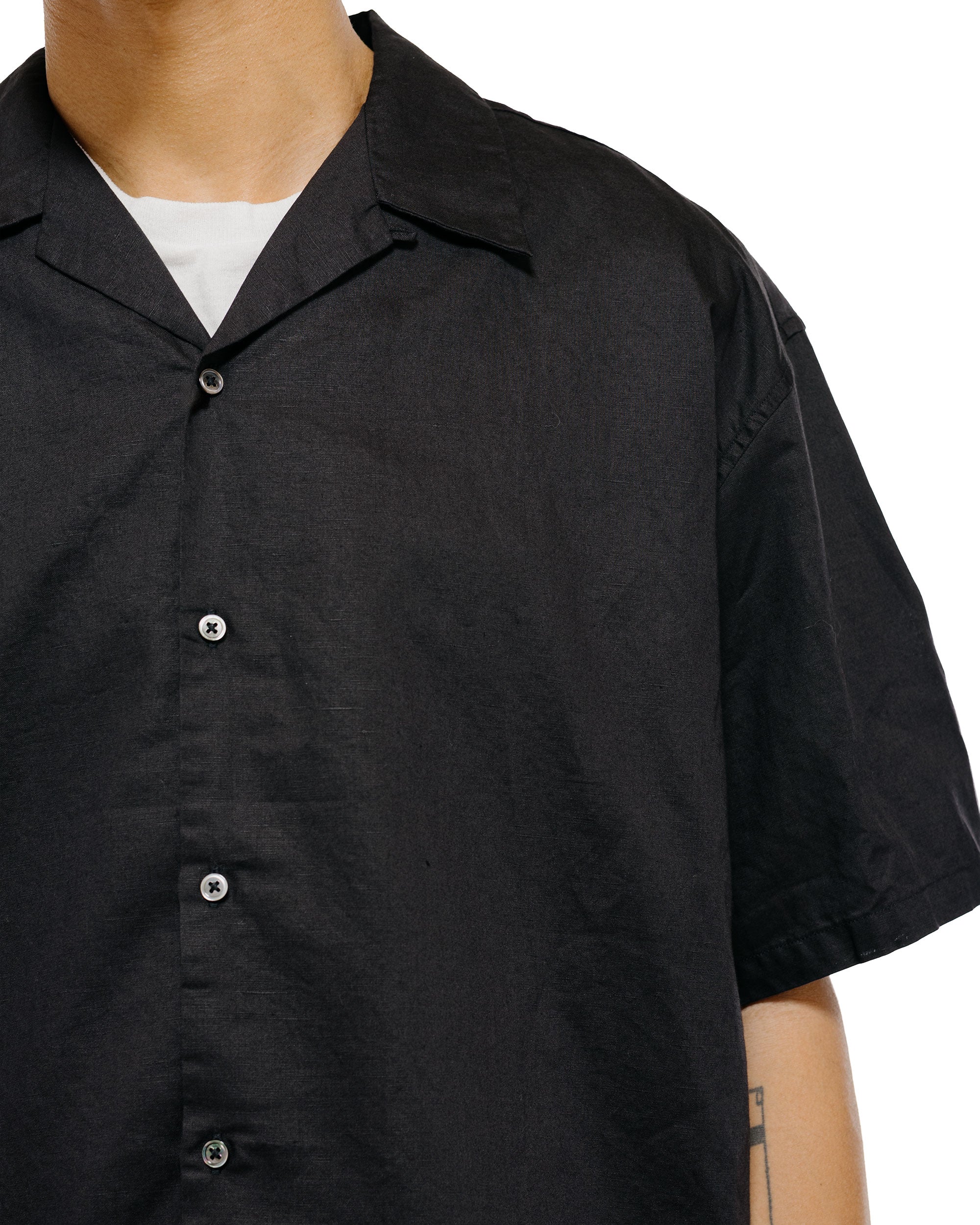 CIOTA Open Collar Short Sleeve Shirt Cotton/Linen Black