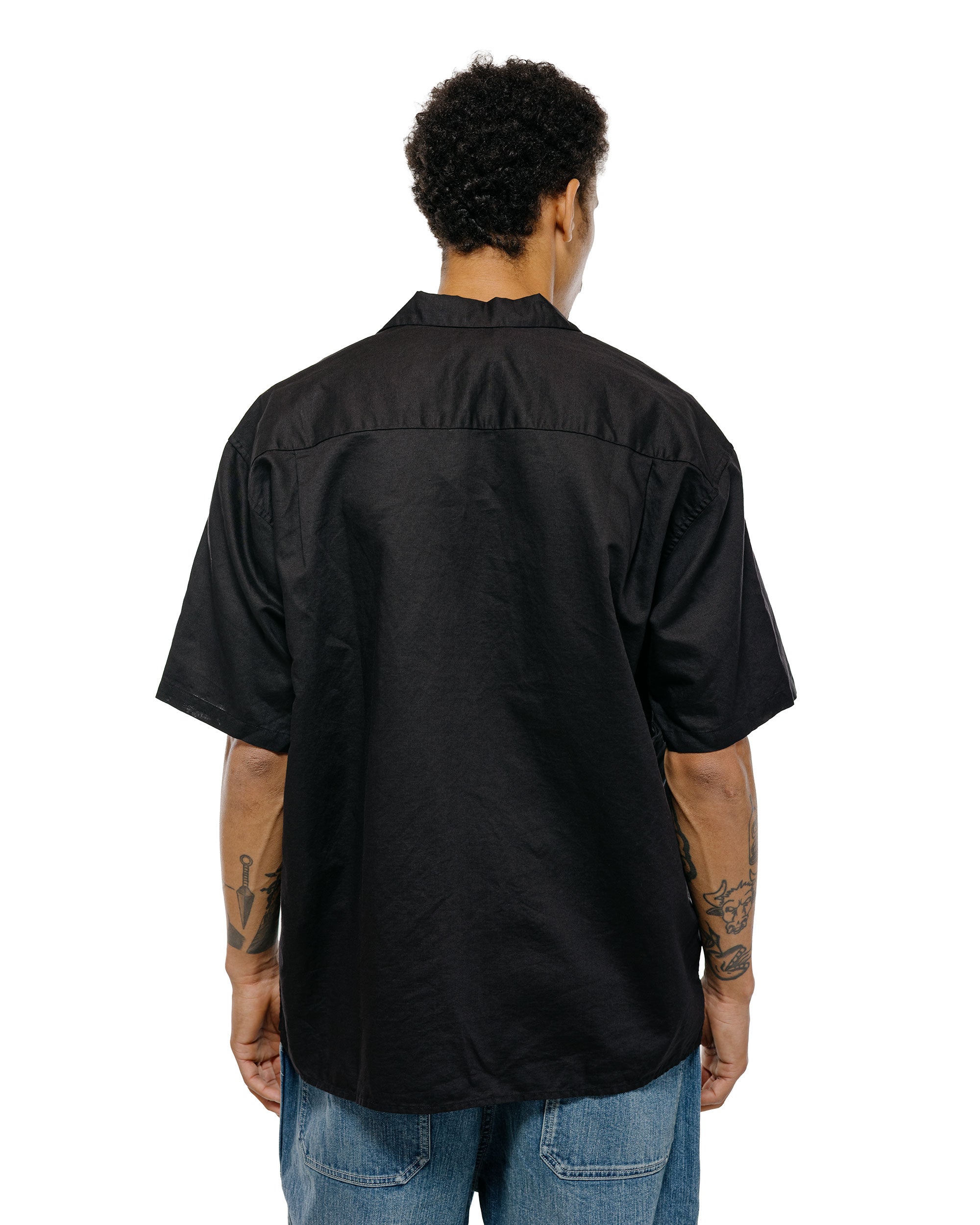 CIOTA Open Collar Short Sleeve Shirt Cotton/Linen Black